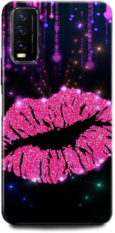 INDICRAFT Back Cover for Vivo Y12G, V2068 PINK KISS, GIRL, GLITTER, LIPS, SPARKLE, PRETTY  (Multicolor, Dual Protection, Pack of: 1)