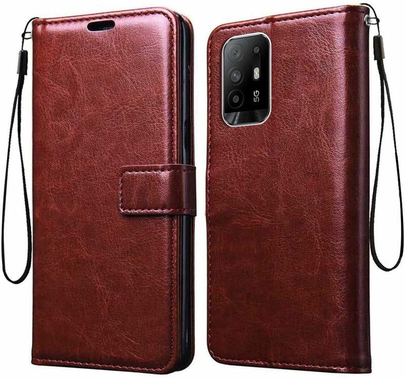 Tingtong Flip Cover for Oppo F19 Pro+ Plus 5G  (Brown)