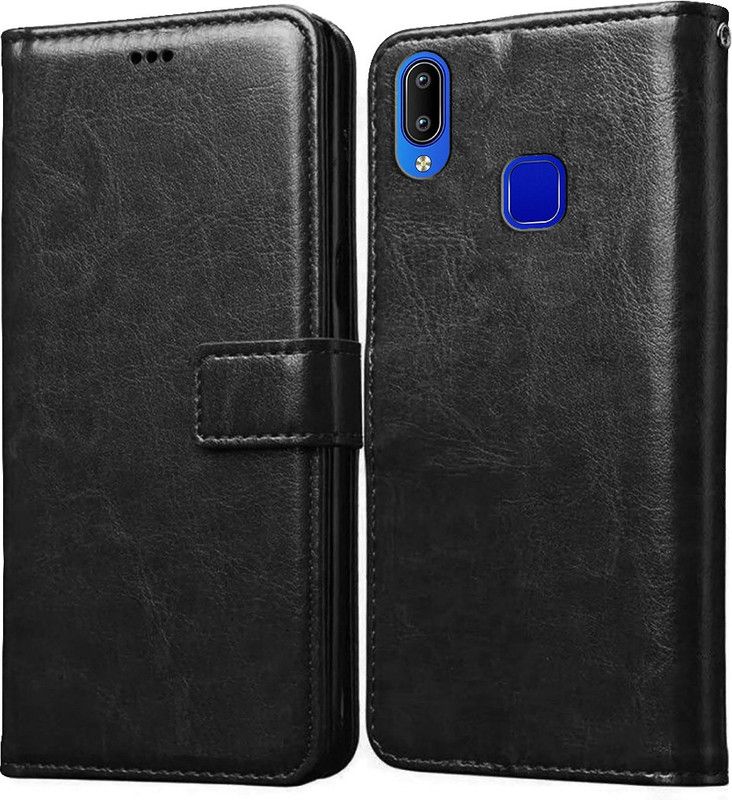 Flipkart SmartBuy Flip Cover for Vivo Y93 Leather Flip Case  (Black, Pack of: 1)