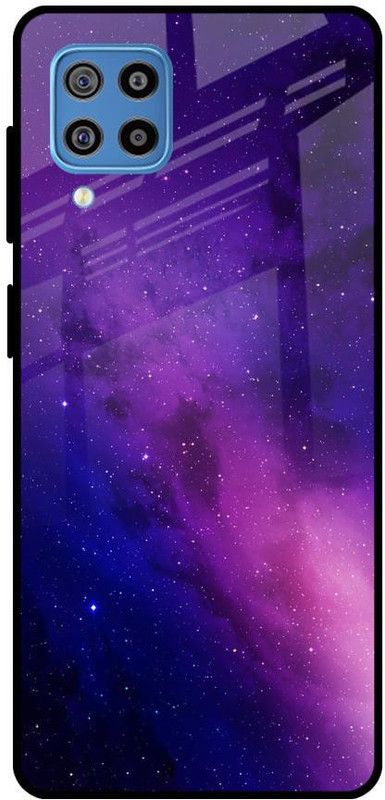 QRIOH Glass Back Cover for Samsung Galaxy F22  (Purple, Grip Case, Silicon, Pack of: 1)