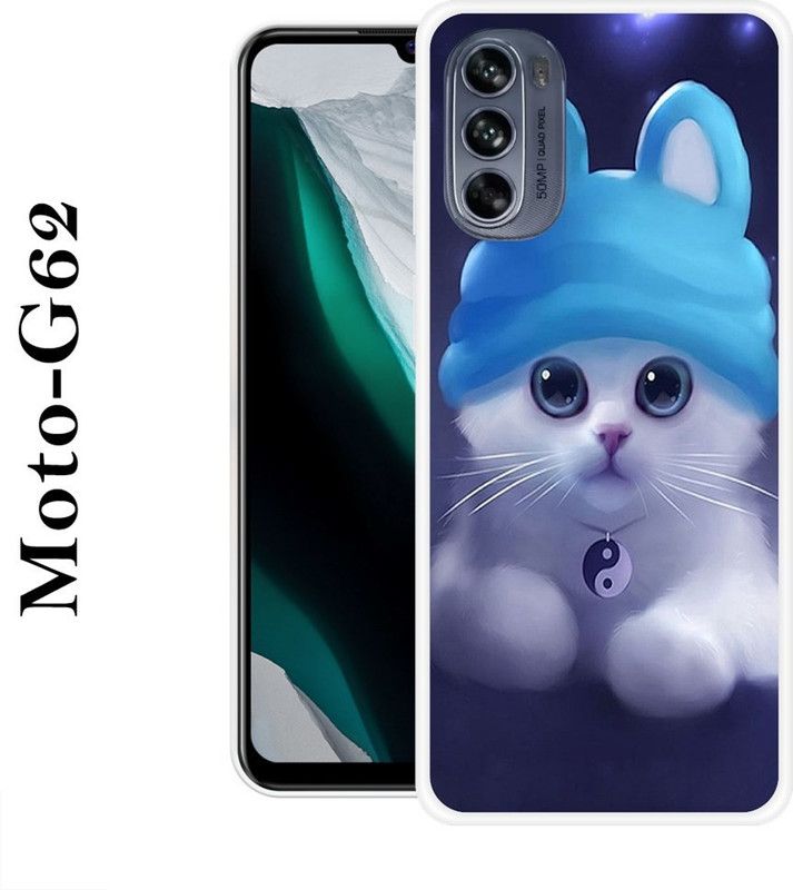 SHIVKUDI Back Cover for Motorola Moto G62  (Blue, White, Grip Case, Silicon)