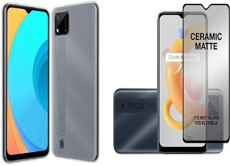 NIMMIKA ENTERPRISES Back Cover for Realme C11 2021 Back Cover & Matte Screen Guard  (Transparent, Black, Shock Proof, Pack of: 1)