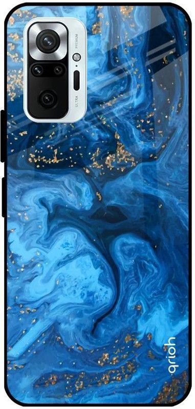 QRIOH Glass Back Cover for Redmi Note 10  (Blue, Grip Case, Silicon, Pack of: 1)