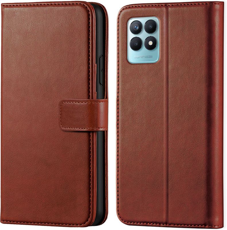Asgeot Wallet Case Cover for Realme Narzo 50 | Inside TPU with Card Pockets | Wallet Stand | Magnetic Closure |  (Brown, Grip Case, Pack of: 1)