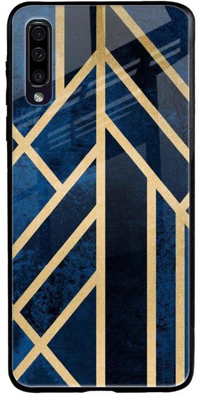 QRIOH Glass Back Cover for Samsung Galaxy A70  (Blue, Beige, Grip Case, Silicon, Pack of: 1)