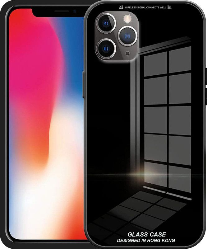 TKTHUB Back Cover for iPhone 11 Pro Luxurious Toughened Mirror Glass Back Case Shockproof TPU Bumper  (Black)