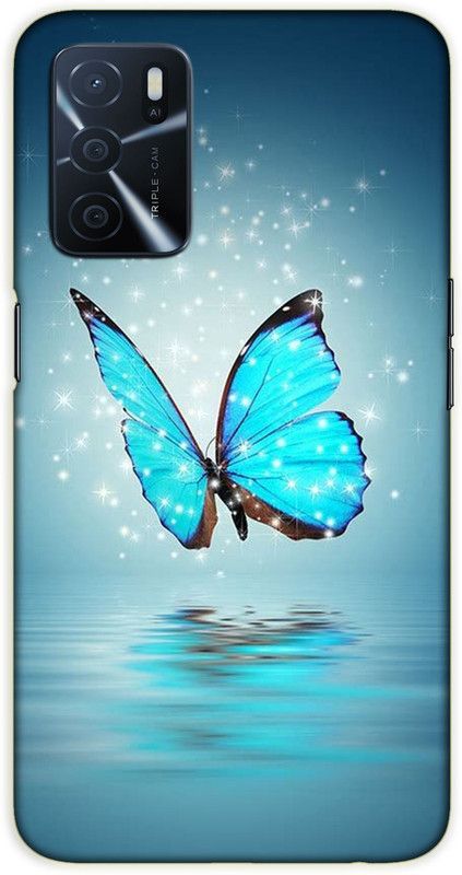 iprinto Back Cover for Oppo A53s 5G, Oppo A16 butterfly Back Cover  (Blue, Hard Case, Pack of: 1)