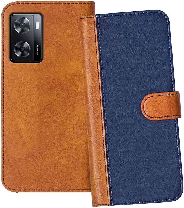 Flipkart SmartBuy Flip Cover for Oppo A57  (Blue, Brown, Dual Protection, Pack of: 1)