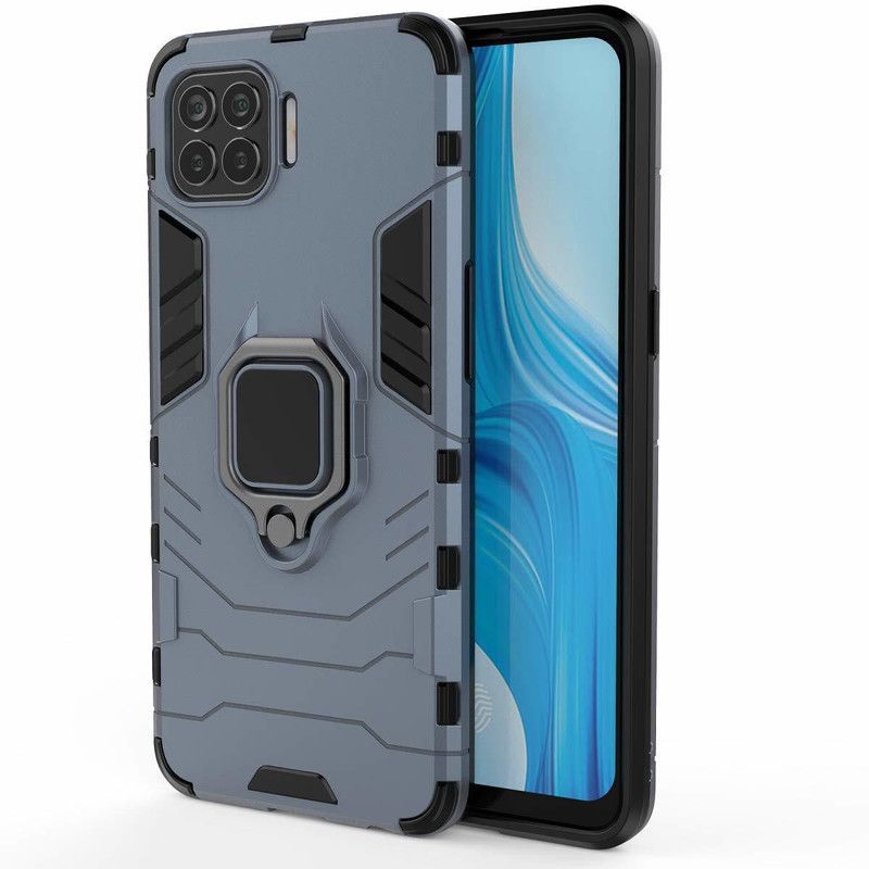 VOSKI Back Cover for Oppo F17 Armor Rugged Shockproof with Metal Rotating Ring Case  (Blue, Dual Protection, Pack of: 1)