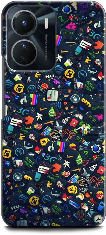 INDICRAFT Back Cover for Vivo Y16 LOGOS, BLACK, WHAIT, BRANDS, STICKERS, CARS LOGO  (Multicolor, Shock Proof, Pack of: 1)
