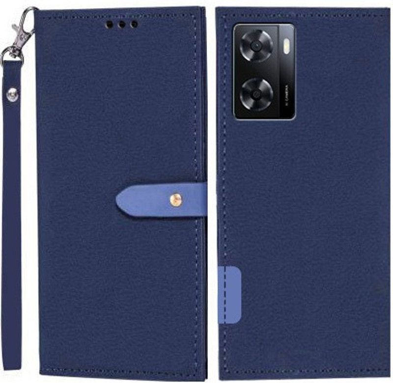 Krofty Flip Cover for OPPO A57 2022  (Blue, Cases with Holder, Pack of: 1)