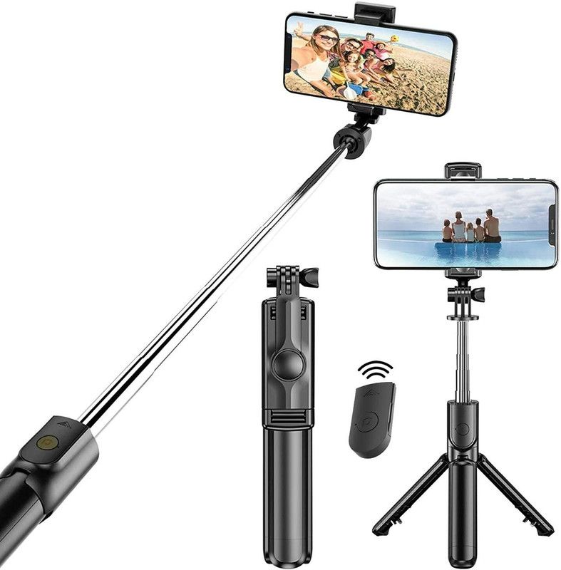 bediwell Bluetooth Extendable Selfie Sticks with Wireless Remote and Tripod Stand, 3-in-1 Multifunctional Selfie Stick with Tripod Stand Compatible with iPhone/OnePlus/Samsung/Oppo/Vivo and All Phones Bluetooth Selfie Stick  (Black, Remote Included)