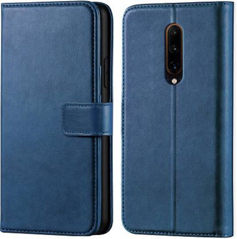 Luxury Counter Flip Cover for One Plus 7T Pro Premium Quality |Dual Stiched |Complete Protection| Back Cover  (Blue, Magnetic Case, Pack of: 1)