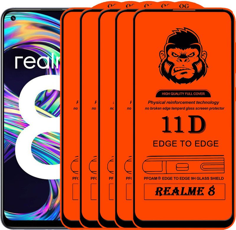 VILLA Edge To Edge Tempered Glass for REALME 8  (Pack of 5)