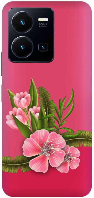 FRONK Back Cover for vivo Y35, V2205, PINK, GREEN, FLOWER, FLOWERS, ART  (Pink, Hard Case, Pack of: 1)