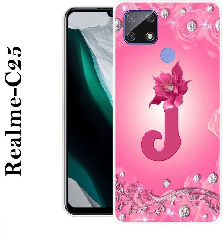 SIMAWAT Back Cover for Realme C25  (Pink, Silver, Grip Case, Silicon)