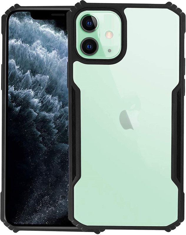 ELEF Back Cover for Apple iPhone 12 Hybrid TPU & PC Transparent Back Crystal Clear Camera Protection Bumper Case  (Black, Flexible, Pack of: 1)