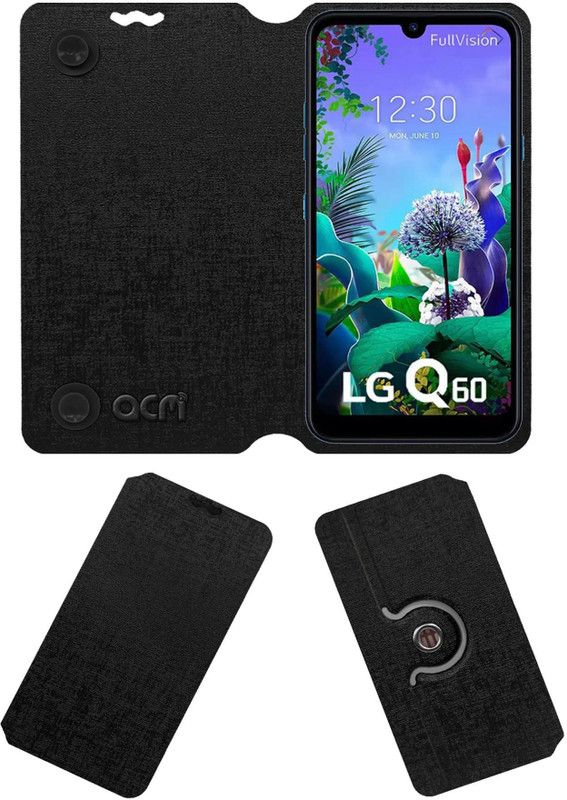 ACM Flip Cover for Lg Q60  (Black, Cases with Holder, Pack of: 1)