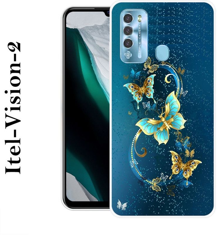BAGRA Back Cover for Itel Vision 2  (Blue, Gold, Grip Case, Silicon)