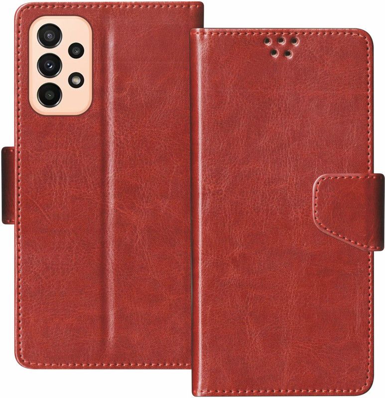 sales express Flip Cover for Samsung Galaxy A23 4G  (Brown, Shock Proof, Pack of: 1)