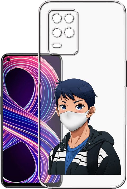 HANIRY Back Cover for Realme 8 / RMX3085 mobile cover | A BOY WITH MASK & BAG | Design | PNG_13  (Multicolor, Flexible, Silicon, Pack of: 1)