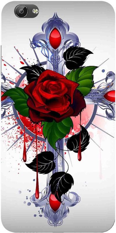 Golden Mask Back Cover for Vivo Y67 Cross And Red rose  (Multicolor, Waterproof, Silicon)
