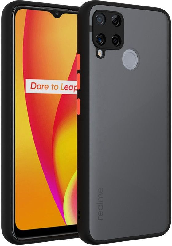 Wideals Back Cover for Realme C15 Matte Hard Translucent Back & Soft Edge Smoke With Camera Cap  (Black, Camera Bump Protector, Pack of: 1)