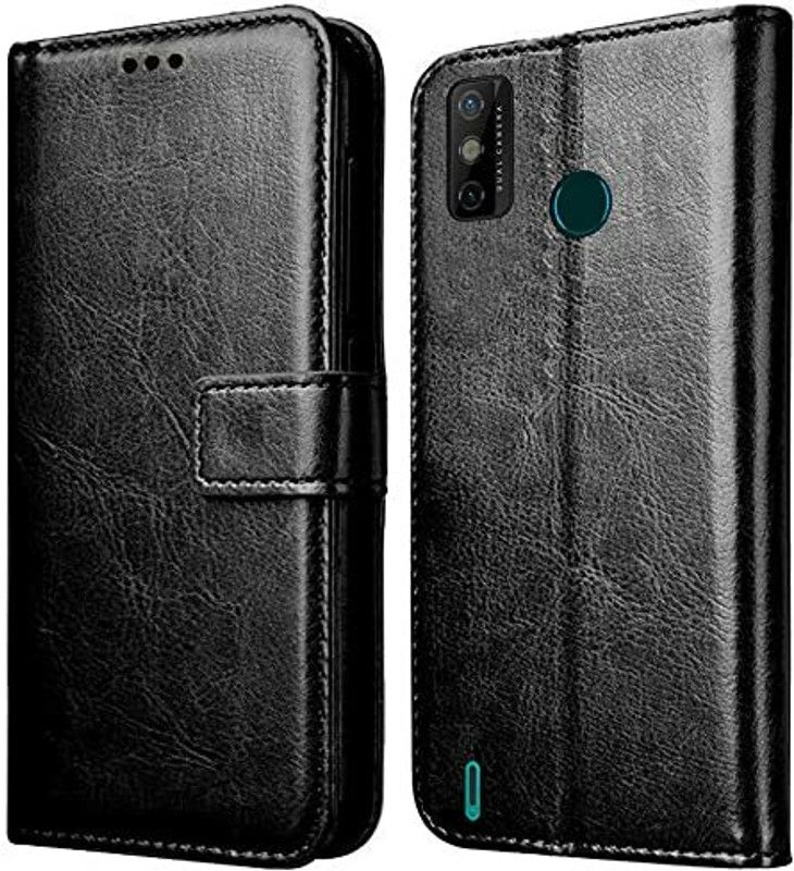 Riches Flip Cover for Tecno Spark Go (2020)| Inner TPU | Foldable Stand | Magnetic Closure | Wallet Card Slots  (Black, Dual Protection, Pack of: 1)