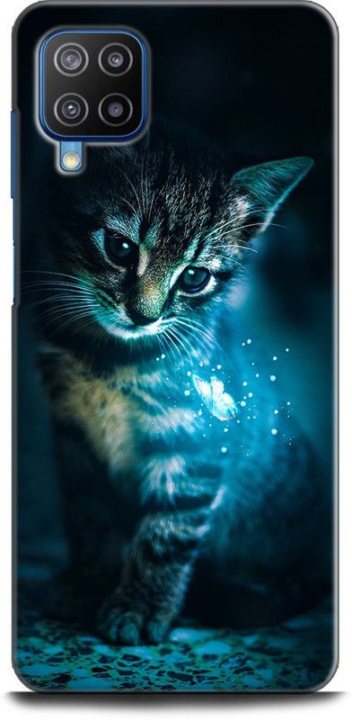 INDICRAFT Back Cover for SAMSUNG Galaxy F12 CAT, CUTE CATE, LITTILE CAT, BUTTERFLY, BLUE  (Multicolor, Dual Protection, Pack of: 1)