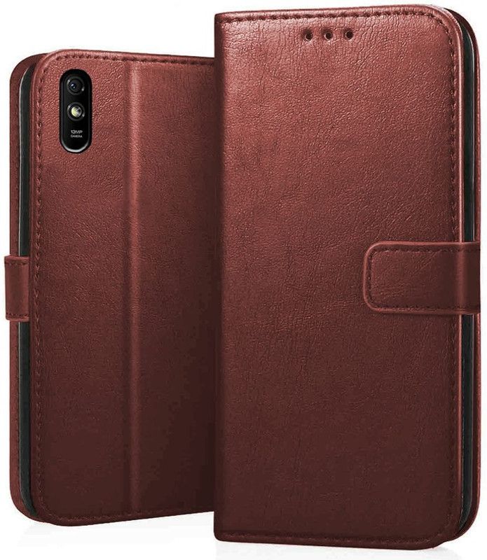GROOZ Flip Cover for Mi Redmi 9A  (Brown, Dual Protection, Pack of: 1)