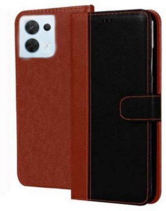 YuniKase Flip Cover for OPPO Reno8 5G Back Cover in Cases & Covers  (Black, Brown, Dual Protection, Pack of: 1)