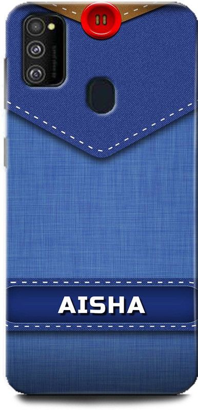 WallCraft Back Cover for Samsung Galaxy M30s AISHA NAME, A, LETTER, BLUE, JEANS, ALPHABET, DESIGN  (Multicolor, Dual Protection, Pack of: 1)