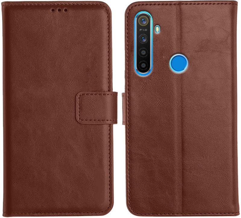 Genron Flip Cover for Realme 5  (Brown, Dual Protection)