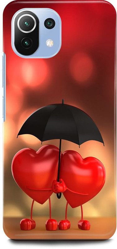 JUGGA Back Cover for Mi 11 Lite, HEART, UMBRELLA, LOVE, COUPLE  (Red, Hard Case, Pack of: 1)