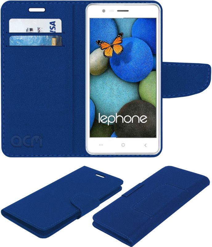 ACM Flip Cover for Lephone W7 Plus  (Blue, Cases with Holder)