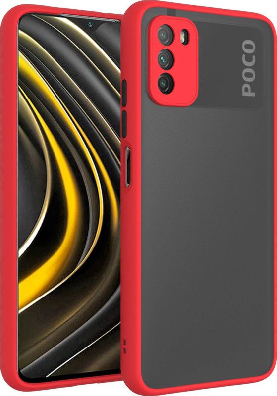 AOnes Back Cover for Mi Poco M3  (Red, Cases with Holder, Pack of: 1)