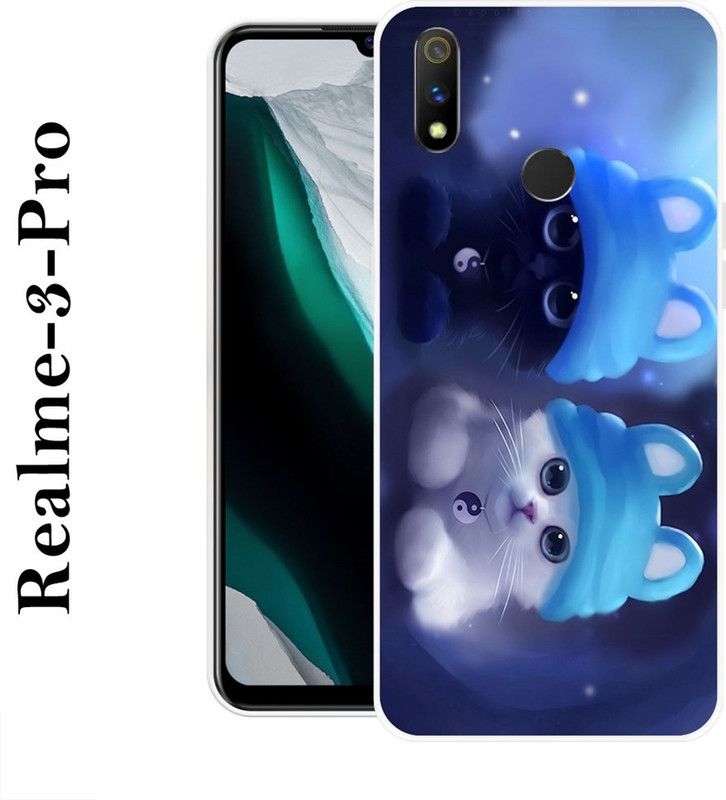 REALKING Back Cover for Realme 3 Pro  (Blue, White, Silicon)