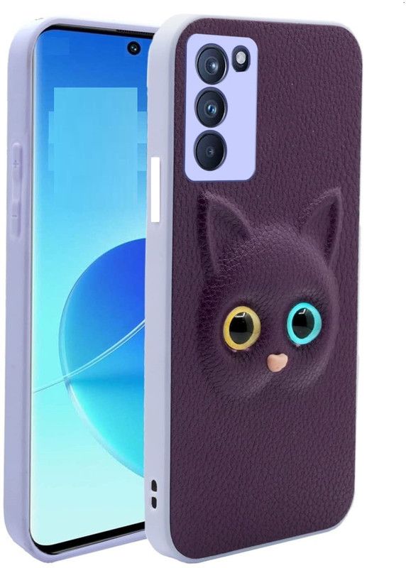 ELEF Back Cover for Oppo A55 5G Soft PU Leather Cat ,3D Effected Eye Cat Girls Back Cover  (Purple, Pack of: 1)