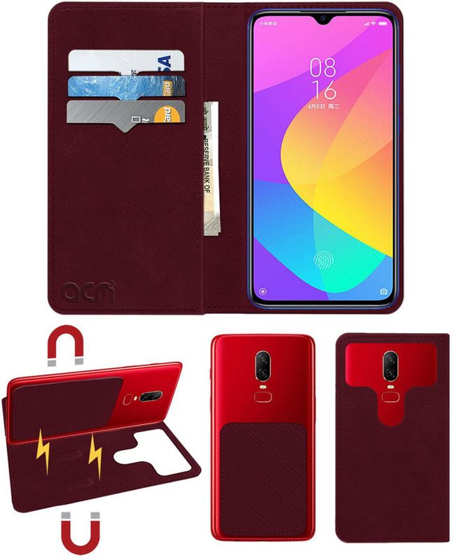 ACM Flip Cover for Xiaomi Mi Cc9  (Maroon, Cases with Holder, Pack of: 1)