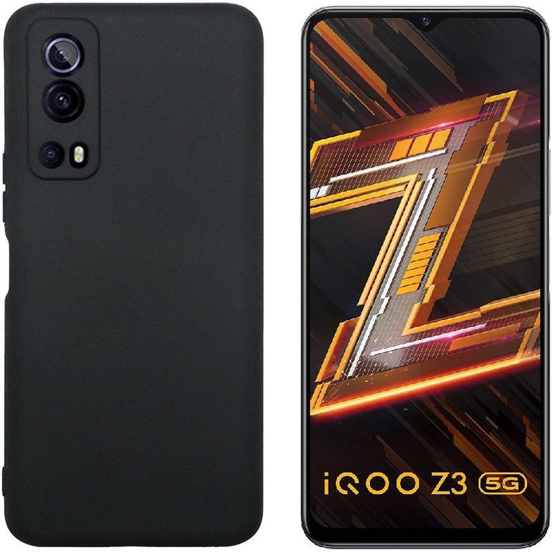 HOBBYTRONICS Back Cover for IQOO Z3  (Black, Flexible, Pack of: 1)