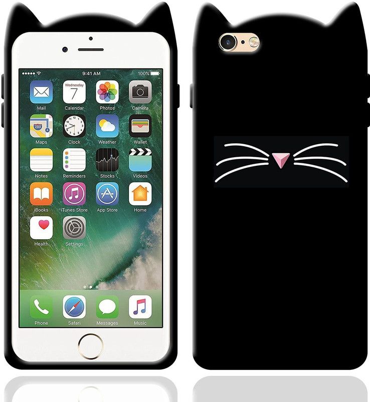 TKTHUB Back Cover for Iphone 6g Girls 3D Cartoon Cute Cat Silicone case  (Black, Pack of: 1)