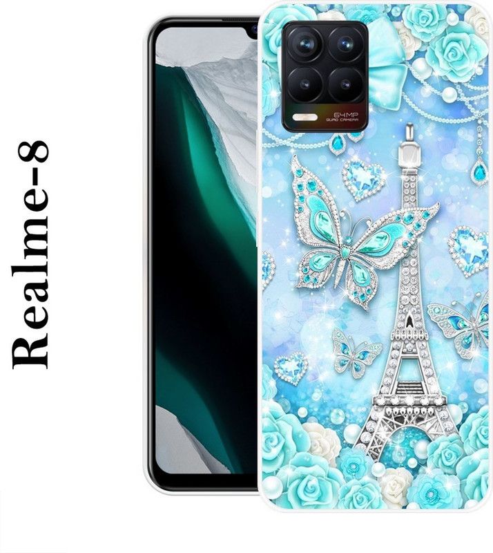 REDFLY Back Cover for Realme 8  (Blue, White, Silicon)