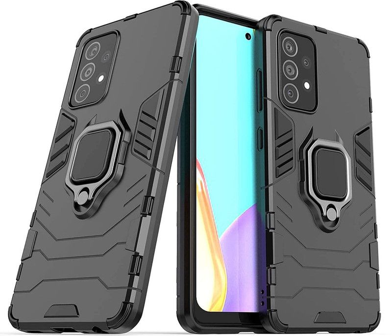 VOSKI Back Cover for Samsung Galaxy A72 Armor Rugged Shockproof with Metal Rotating Ring Case  (Black, Dual Protection, Pack of: 1)