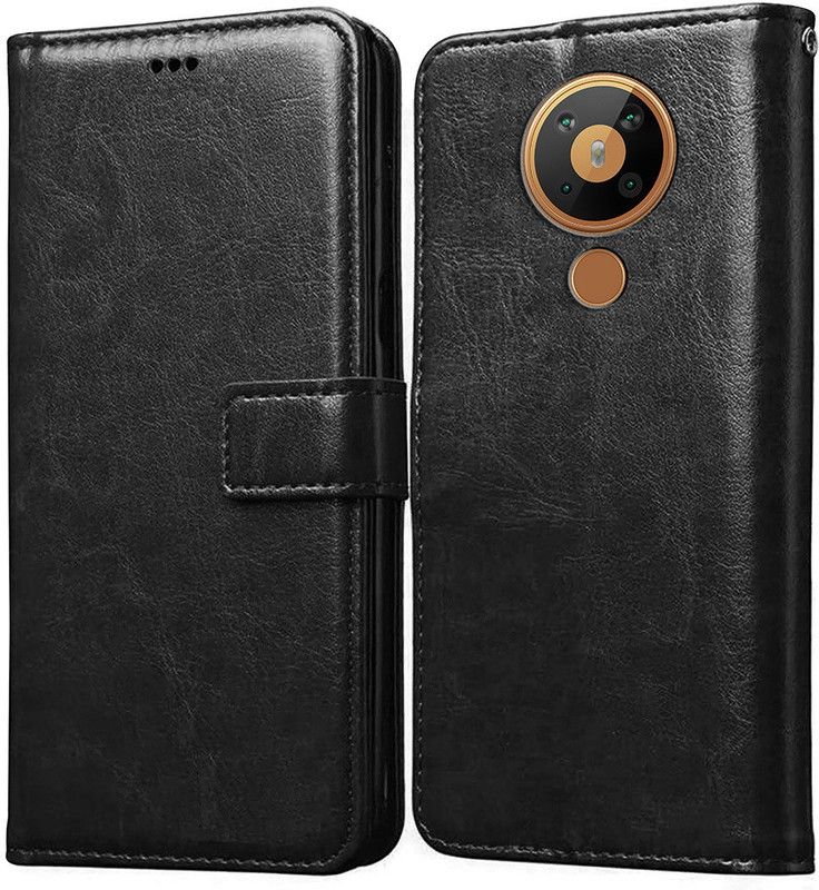 Flipkart SmartBuy Flip Cover for Nokia 5.3 Leather Flip Case  (Black, Pack of: 1)