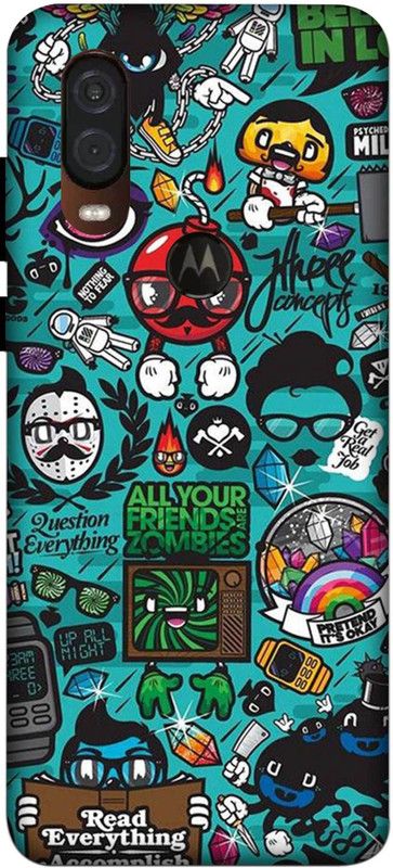 NDCOM Back Cover for Motorola One Vision Cool Doodle Art Printed  (Multicolor, Hard Case, Pack of: 1)