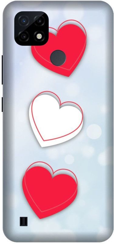 Yoprint Back Cover for Realme C21y Heart white and red Printed back Cover  (Multicolor, Hard Case, Pack of: 1)