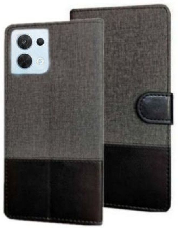 RidivishN Flip Cover for OPPO Reno8 5G  (Black, Grey, Shock Proof, Pack of: 1)
