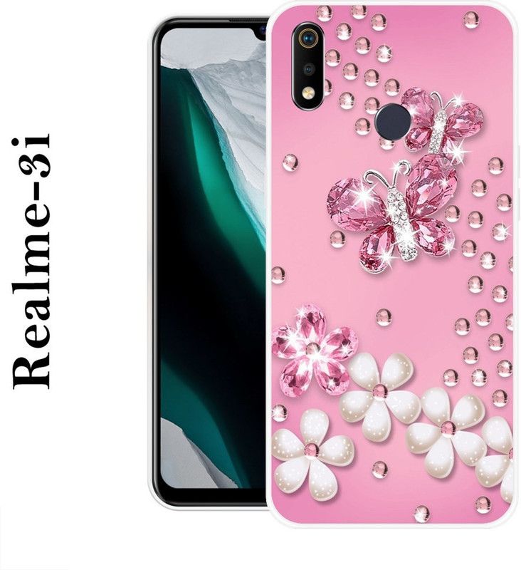 INDIALAND Back Cover for Realme 3i  (Pink, Silver, Grip Case, Silicon)