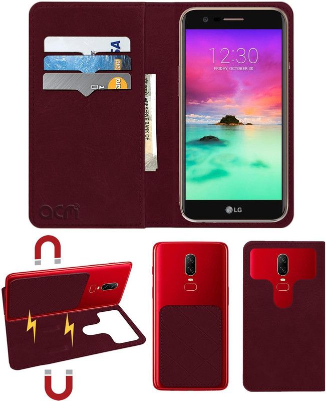 ACM Flip Cover for Lg K10 2017 Mobile New  (Maroon, Cases with Holder, Pack of: 1)