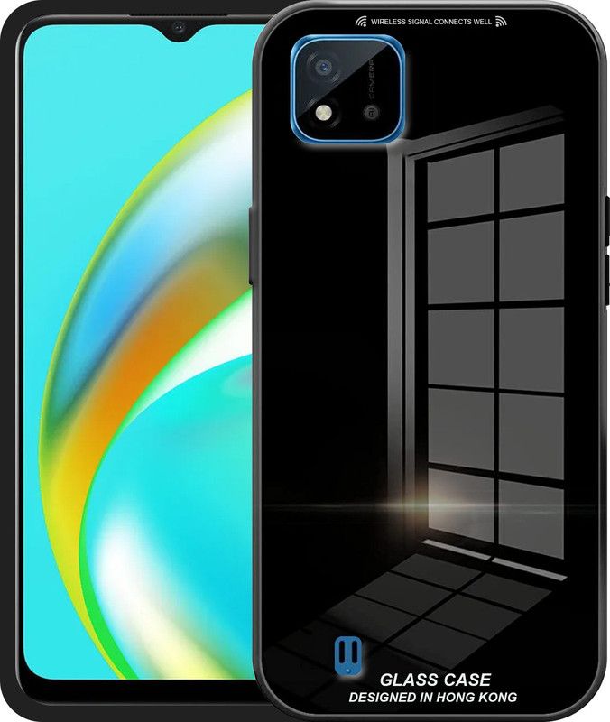 ELEF Back Cover for Realme C11 2021 Luxurious 9H Toughened Glass Back Case Shockproof TPU Bumper  (Black, Rugged Armor, Pack of: 1)